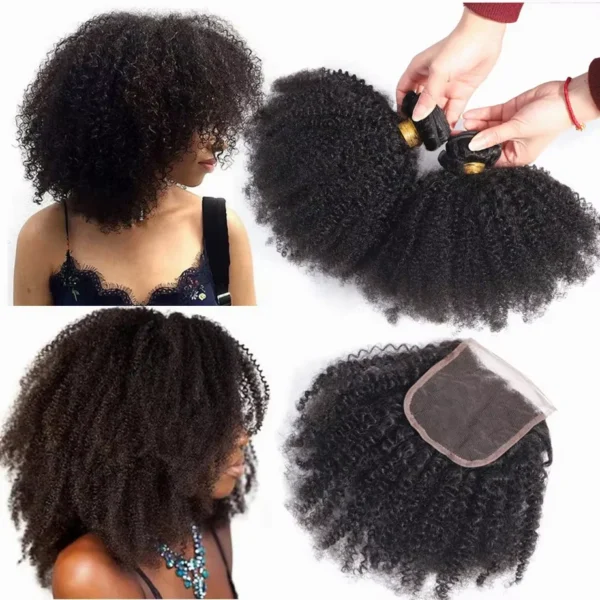 Raw Indian Human Hair Weave Bundles 1/3/4 Bundles Deal Afro Kinky Curly Bundles Natural /Jet Black Remy Wavy Hair Extensions - Image 3